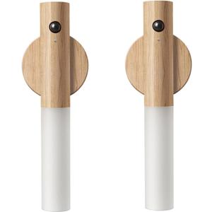 LANDGOO Wooden Motion Sensor Night Lights, Magnet Body Hallway Lamp, Rechargeable LED Wall Sconces, Portable for Stairway Bedroom, Battery Powered (White Ash Wood 2PC)