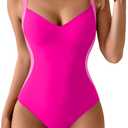 Eomenie Women's Tummy Control One Piece Swimsuit Slimming Lace Up Back Bathing Suit V Neck Swimwear