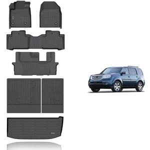 KELCSEECS Floor Mats & Cargo Liner with SeatBack Custom for 2009-2015 Honda Pilot,All Weather Protection TPE Floor Liners Front& Rear Row Full Set Honda Pilot Accessories Black