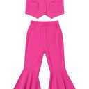 ODIZLI Kids Girls Pink Cowgirl Outfits Sleeveless Vest Top and Flare Bell Bottom Pants with Bandana Halloween Costume (7-8 Years)
