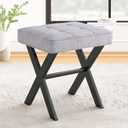 LUE BONA Vanity Stool - Square Linen Makeup Seat With Metal X Legs, Small Ottoman Chair for Makeup Room, Living Room, Bathroom - Modern Padded Foot Rest, Dark Gray
