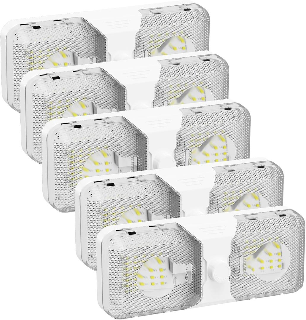 RVGUARD RV LED Ceiling Double Dome Light, 12V LED Lights, Interior Light with Adjustable Brightness & Memory Function, 6500K Cold White, for RV, Trailer, & Camper Van, 5 Pack