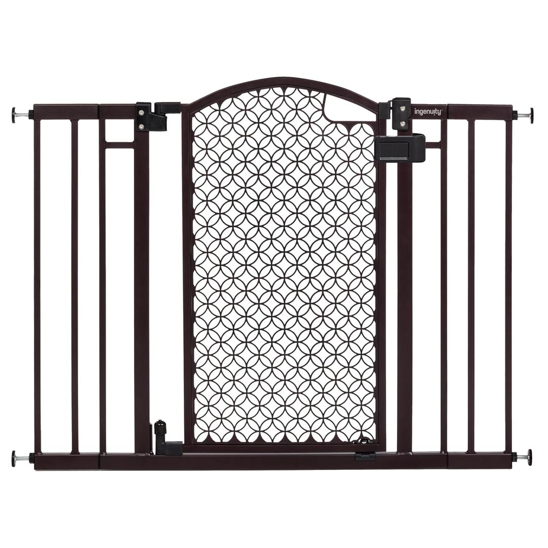 Ingenuity Decorative Panel Tall Baby Gate & Dog Gate, 28"-42" Wide, 30" Tall, Hardware or Pressure Mounted, Install on Top or Bottom of Stairs, Banister, or Doorway - Espresso