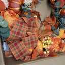 24" Artificial Fall Half Wreath for Front Door Autumn Wreath with Pumpkin Peony Eucalyptus Chrysanthemum and Ribbon for Halloween Thanksgiving Day Indoor Outdoor Farmhouse Window Wall Dcor