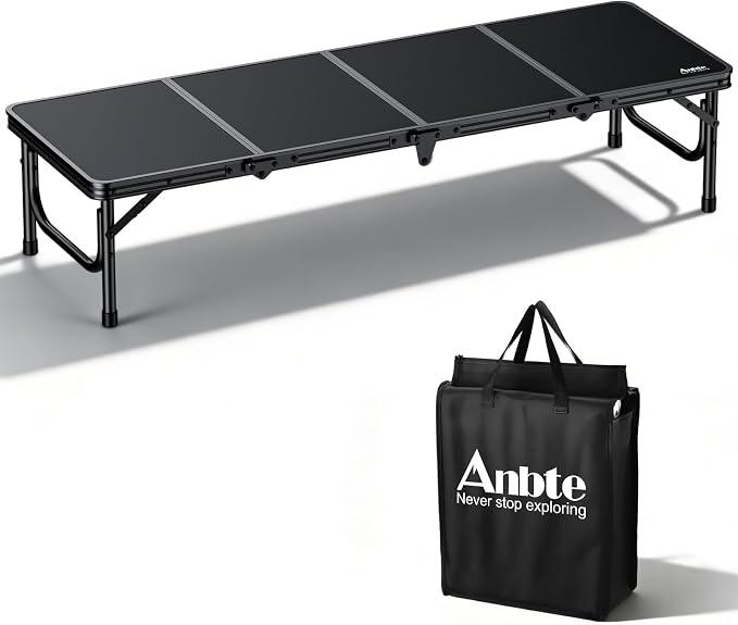 Anbte 4ft Low Folding Picnic Table with Storage Bag, 10.3" Height, Black