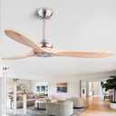 52" Wood Ceiling Fan No Lights with Remote Control,Wooden 3 Blades Ceiling Fans Without Light for Patio,Garage,Living Room,Bedroom,Office,Indoor/Outdoor(Nickel+Raw Wood) (52 inch without Light)