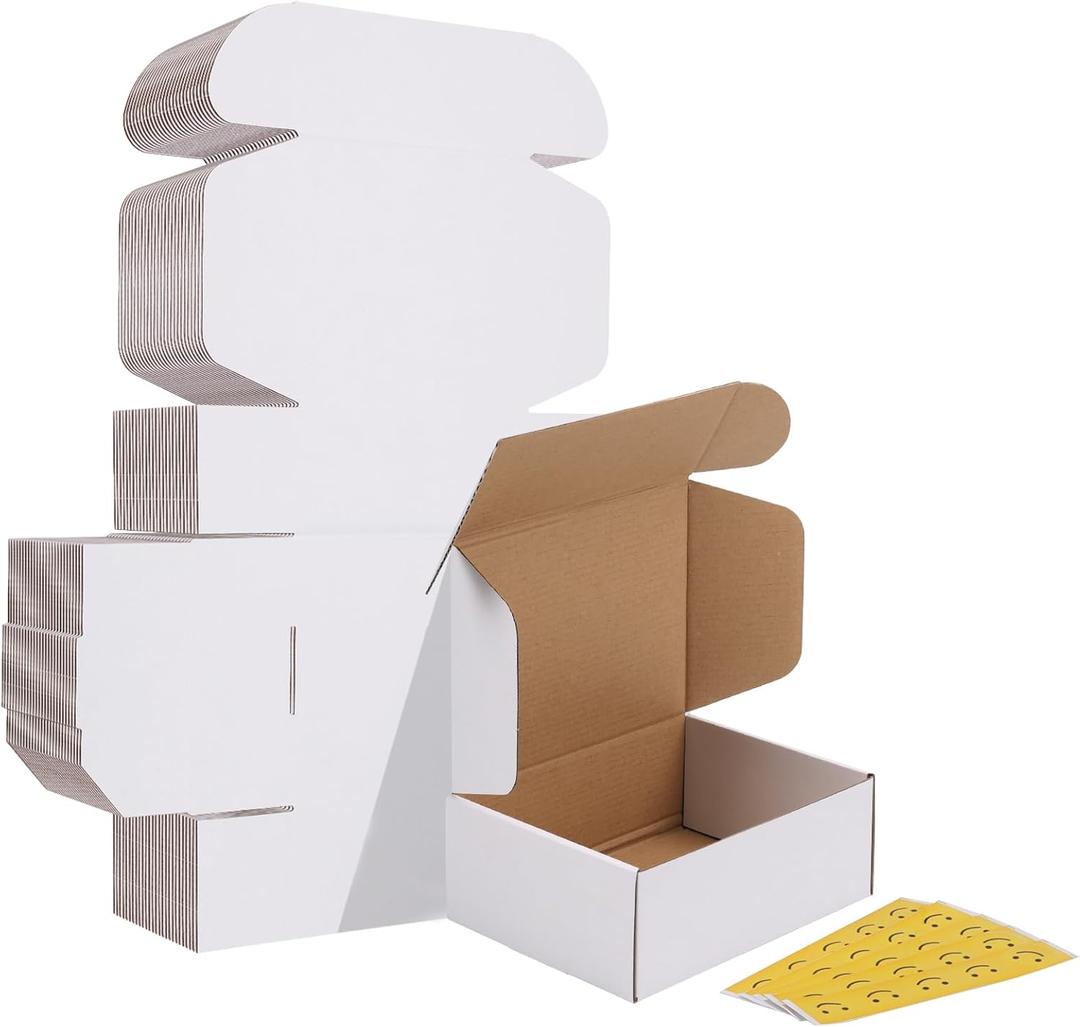 HORLIMER 8x6x3 inches Shipping Boxes Set of 25, White Corrugated Cardboard Box Literature Mailer, 25 Stickers Included