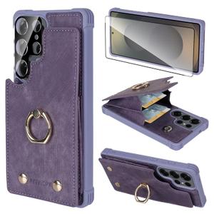 PYTWOPY Compatible for Galaxy S25 Ultra Wallet Case with Card Holder, 360°Rotation Ring Stand and RFID Blocking for Samsung Galaxy S25 Ultra 6.9 inch, Lavenders