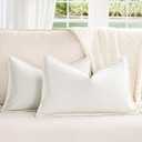 ZWJD Cream Pillow Covers 12x20 Set of 2 Chenille Throw Pillow Covers with Elegant Design Soft and Luxurious Decorative Throw Pillows for Couch, Bed, and Home Decor