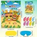 11 x Hooqict Hawaiian Luau Party Games for Kids Birthday Pin The Feather on The Tiki for Summer Tropical Hawaiian Luau Party Decorations, Large Pin The Tail Games Poster with 32 Stickers