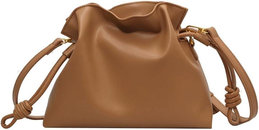Women's Cloud Drawstring Bucket Bag, Fashionable Minimalist Handbags Versatile PU Leather Crossbody Shoulder Hobo Purse | Drawstring