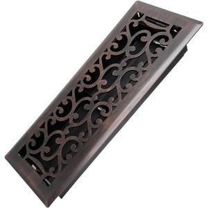 Howeall 4x12 Inches Heavy Duty Walkable Floor Register - Easy Adjust Air Supply Lever Decorative Floor Vent Covers - Savannah Design Vent Covers for Home - Oil Rubbed Bronze