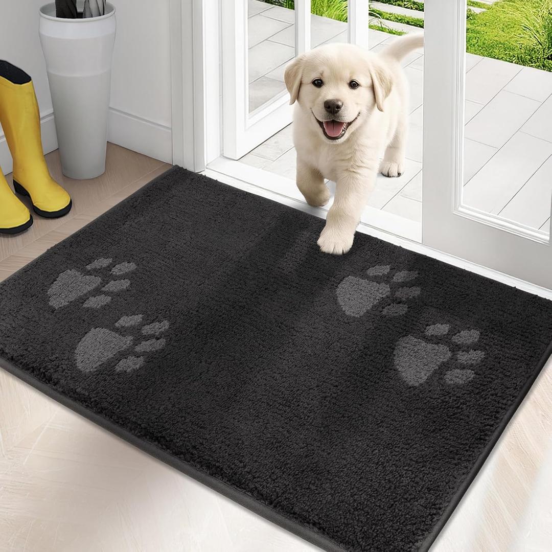 PURRUGS Dirt Trapping Door Mat 20" x 31.5", Non-Skid/Slip Machine Washable Microfiber Entrance Rug, Shoes Scraper, Dog Doormat, Super Absorbent Floor Mat for Muddy Wet Shoes and Paws, Charcoal