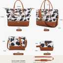 Weekender Bags for Women, Travel Duffle Bag Carry On Overnight Bag with Cosmetics Bag and Crossbody Purse for Gym Hospital, Gifts for Women, Cow Print Brown