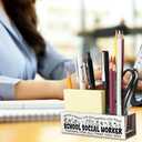 llxxeyopqdxz School Social Worker Appreciation Pencil Holder, Thank You Retirement Going Away Gift for Office Staff, Modern Stainless Steel Desk Supplies Organizer for Workspace Decor, 5.1 Inch YP421