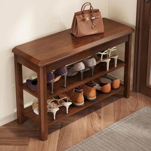Shoe Rack for Front Door Entrance, Solid Wood Shoe Bench for Closet, Holds Up to 550lbs, Shoe Rack Bench for Entryway, Mudroom, Hallway (2 Tier, 31.5"L x 11.8"W x 20.5"H, Walnut)