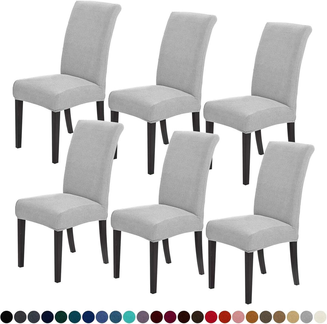 Joccun Chair Covers for Dining Room Set of 6,Dining Chair Slipcovers Stretch Dining Room Chair Covers Seat Protector,Washable Parsons Chair Cover for Home,Hotel,Banquet(Silver,6 Pack) 14"D x 14"W x 20"H