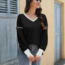 ETCYY Women's Sweaters Fall Fashion 2026 Fall Clothes Teacher Outfits Long Sleeve V Neck Knit Pullover Oversized Sweater Tops (Small,Black)