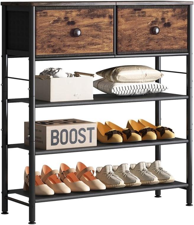 INGIORDAR 5 Tier Shoe Rack Storage Organizer with 2 Drawers MDF Board