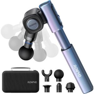 RENPHO Massage Gun with Adjustable Angles and Extension Handle, Christmas Gifts, Handheld Percussion Muscle Massager Deep Tissue with Portable Carry Case for Men Women, Extend 2 (Blue)
