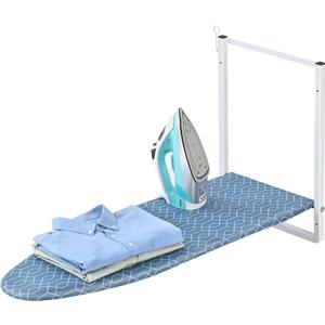 Wall Mounted Ironing Board with Iron Holder, Compact Ironing Board for Small Spaces, Foldable Iron Stand Heat Resistant Cover, 36" X 12" Deep Blue