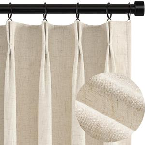 Topfinel Beige Blackout Curtains & Drapes 84 Inch Length, Cream Pinch Pleat Full Flax Linen Burlap Soundproof Curtains with Hooks Rings for Bedroom Living Room Track System 2 Panels Set, Tan