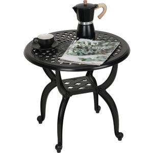 JARDIN DE CENTENNIAL Cast Aluminum Side/End Table, Anti-Rust Coffee Bistro Table for Outdoor, Patio, Indoor, Garden, Porch, Balcony (Round Black)