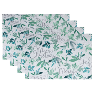 Seasons Greetings Holiday Fabric Placemats, Set of 4, Blue - 13" W x 19" L