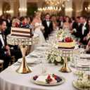 Vidisan 2 Pcs Gold 8/10 Inch Crystal Cake Stand Set Round Cake Stand with Crystal Bling Pendants Dessert Table Display Set for Wedding Event Birthday Party Dessert Table