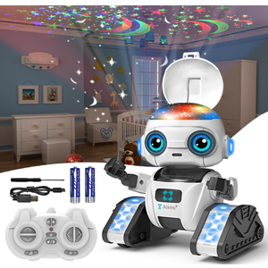 Aikmi Robot Toys for Kids 57, Rechargeable Remote Control Robot with Projector Night Light for Kids, Gesture Sensor, Music, Toys for 6 Year Old Boys Girls Birthday Present Boy Toy (White)