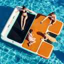 FBSPORT Inflatable Floating Dock 10ft/8ft Dog Boat Ramp in One, Floating Docks Dog Pool Ramp with Water Hammock, Lake Floats for Adults Inflatable Island Platform Water Raft with Ladder