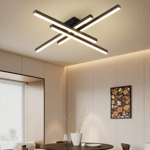 Modern LED Ceiling Lights 43.3" Black Flush Mount Ceiling Light Fixture Sputnik Dimmable Ceiling Lights with Remote Control for Bedroom Living Room Kitchen Room(4 Lights)