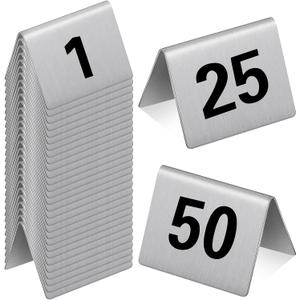 Wenqik Stainless Steel Table Numbers Tent Style Restaurants Table Number Card Tent Cards for Cafes Bars Party Banquets Food Service Wedding Evidence Markers Supplies (Black)