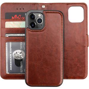 Bocasal Compatible with iPhone 12 & iPhone 12 Pro Wallet Case with Card Holder PU Leather Magnetic Detachable Kickstand Shockproof Wrist Strap Removable Flip Cover 6.1 inch (Brown)