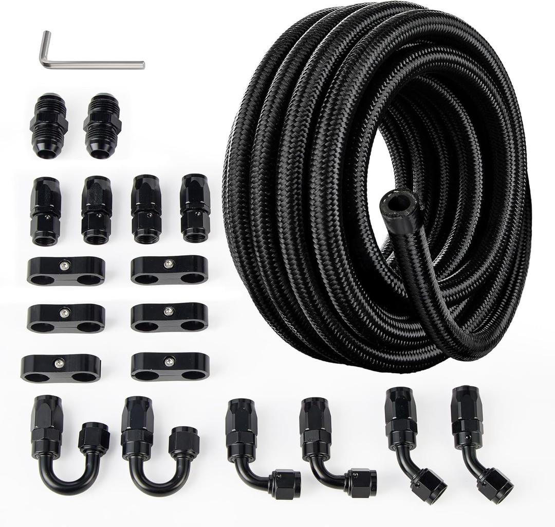 EVIL ENERGY 6AN Fuel Line Kit, 6AN Nylon Braided Fuel Line Hose Fitting Kit CPE 10FT Black