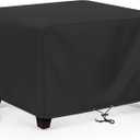 SunPatio Outdoor Ottoman Cover, Waterproof Square Coffee Table Cover, Patio Furniture Side Table Cover, All Weather Protection, 32W x 32D x 18H, Black