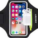 Running Armband with Earphone Bag Cell Phone Armband for iPhone 16 15 Pro 14 Plus 13 11 XR XS, Galaxy S24/S10 Water Resistant Sports Phone Holder Case & Zipper Slot Car Key Holder for 6.7 inch Phone (Black (Up to 6.7''))