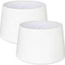 White Large Drum Lamp Shades Set of 2, 13"Top x 16" Bottom x 11" Height Natural Linen Replacement Lamp Shades for Table Lamps Floor Lamps, Easy Assembly Spider Fitter Lampshades, 13" Top X 16" Bottom X 11" High