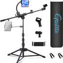 GUITTO Microphone Floor Stand with Phone/Tablet Holder, Adjustable Boom Mic Stand with Heavy-Duty Base, Dual Device Mount for Streaming, Podcasting, Recording, and Live Performances GMS-04