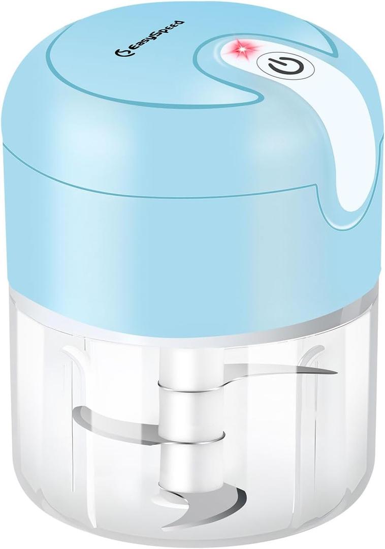 EASYSPEED Electric Garlic Chopper 1Cup, Mini USB Charging Wireless Food Processor with 304 Stainless Steel, 3 Sharp Blades, Portable Kitchen Meat Grinder for Onion, Garlic, Ginger, Baby Food (Blue)