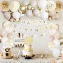 2 x Upgraded Gold White Birthday Party Decorations for Girls Women Men with Happy Birthday Sash,Banner,Tissue Pompoms,Circle Dots Garland,Paper Tassels Garland, cake topper for Her Decor