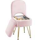 GREENSTELL Small Vanity Stool Chair with Storage and Folding Back, 13.4" x 15" x 30" Square Faux Fur Soft Ottoman, 4 Metal Legs with Anti-Slip Feet, Furry Padded Seat for Makeup, Bedroom, Pink
