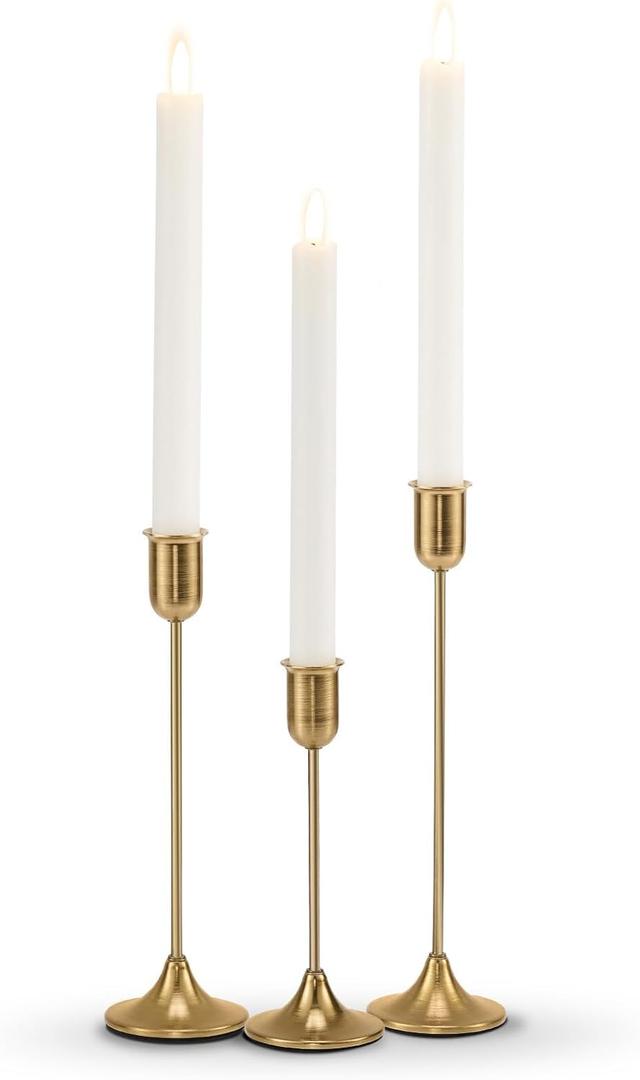 Candlestick Holders, Taper Candle Holders Set of 3, Gold Vintage Candle Sticks Holder Decor for Table Centerpiece, Fireplace Mantel, Weddings & Housewarming Dcor with Gift Box