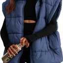 PRETTYGARDEN Women's Puffer Vest Fall Casual Stand Collar Lightweight Sleeveless Zip Up Padded Jackets Outerwear (Small, Dark Blue)
