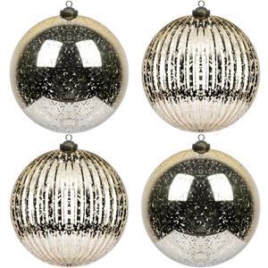 KI Store Christmas Ball Ornaments Champagne 6-Inch Set of 4 Extra Large Hanging Tree Ball Ornament Decorations Super Large Shatterproof Vintage Mercury Balls