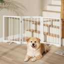 Free Standing Dog Gate Indoor, Foldable Dog Gate for Doorways Stairs Hallways, 3-Panel Freestanding Pet Gate with Support Feet for Stability, Folding Puppy Gate Easy to Move, Doggy Gate 54"x24" (White)