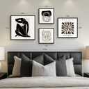 Framed Matisse Abstract Wall Art for Living Room, Set of 4 Piece Black and White Modern Canvas Artworks, Mid Century Neutral Beige Minimalist Painting Prints for Bedroom Hallway Office Wall Decor, 32" H X 60" W