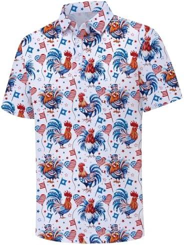 GWOWLWF Funny Golf Shirts for Men, Mens Polo Shirts Short Sleeve, Golf Polos Shirt for Men with Collar, Summer Performance Polos Moisture Wicking Dry Fit, Gifts for Golfer, Rooster, Medium