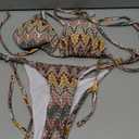 SHENHE Women's 2 Piece Swimsuit Floral Print Halter Tie Side Triangle Bikini Set (Multicolor Chevron), Small