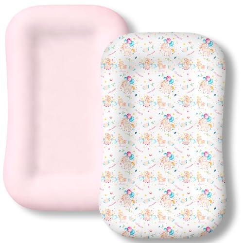 Baby Lounger Cover 2 Pack - Silky Soft Bamboo Viscose Infant Lounger Cover, Breathable & Moisture-Wicking Newborn Lounger Slipcover for Baby Boys Girls, Fits Azopesy& Most Loungers, Pink